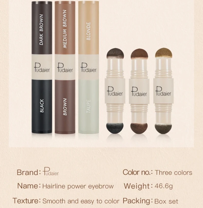 Pudaier Long Lasting Eyebrow Stamp Shadow Powder Stick Set Nude Makeup Waterproof Eye Brow Powder Tinting Colorings Kit Make up - Image 2