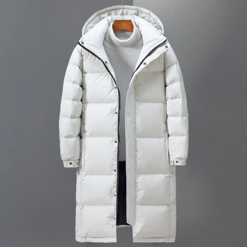 2024 Men\'s Fashion New Men\'s Winter Down Jacket Men\'s Couple Long Knee Cap College White Duck Hooded Youth Coat Wind