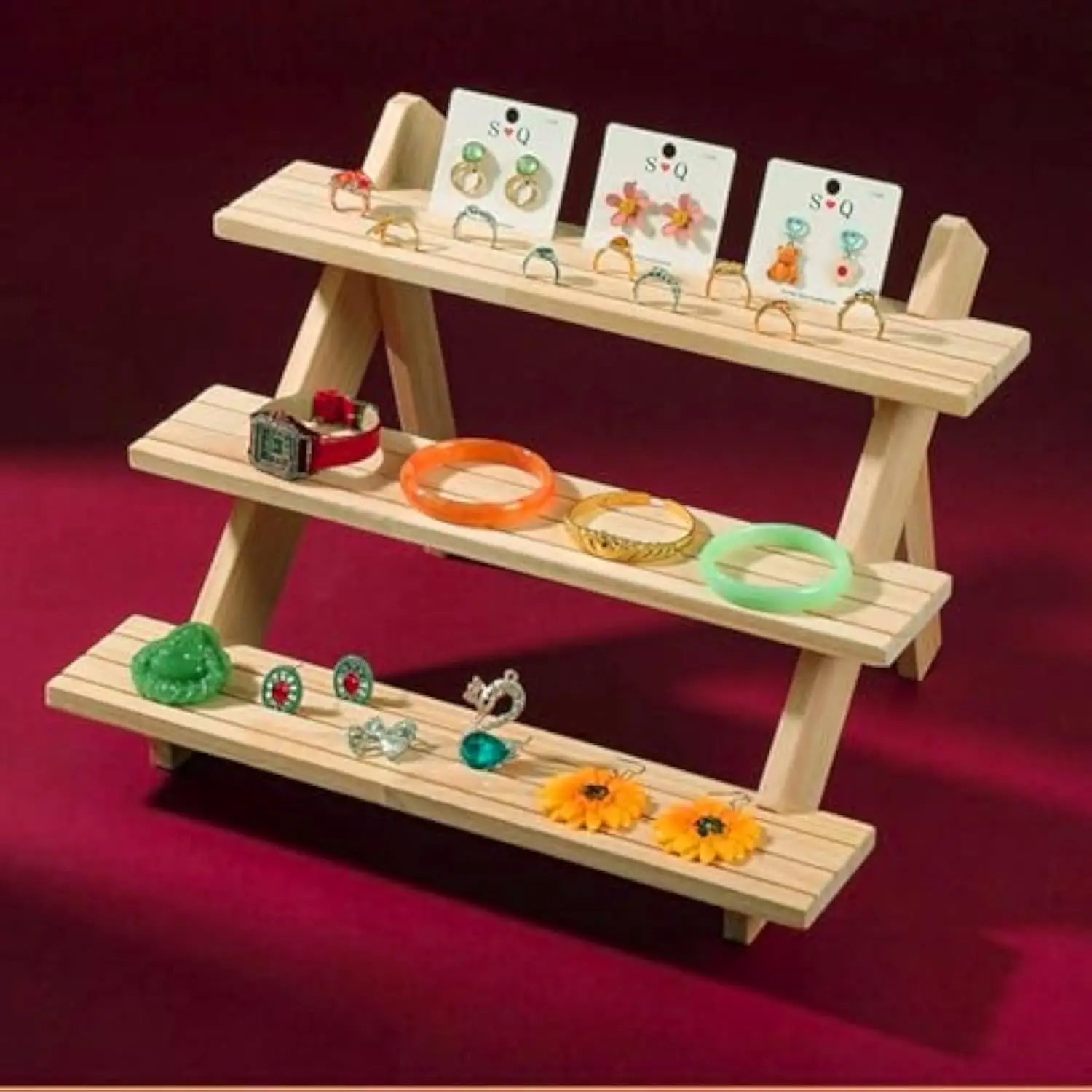 

1set 2/3/4 Tier Wooden Detachable Ladder Display Stand Rack for Earring Jewelry Card Vendors Retail Party Home