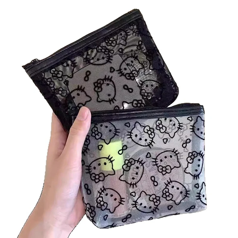 Transparent Mesh Makeup Bag Travel Cute Cartoon Zipper Storage Bag Coin Card Purse Daily Sundries Bag Organizer Gifts