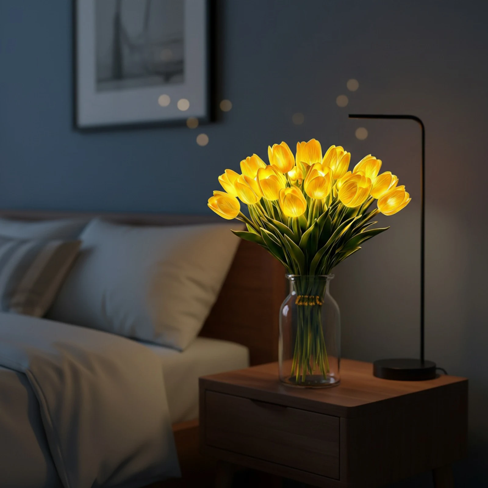 15Pcs Radiant Romantic Tulip Light Warm Light Flower Shaped Ambient Lamp LED Artificial Tulip Night Light for Home Bedroom Decor