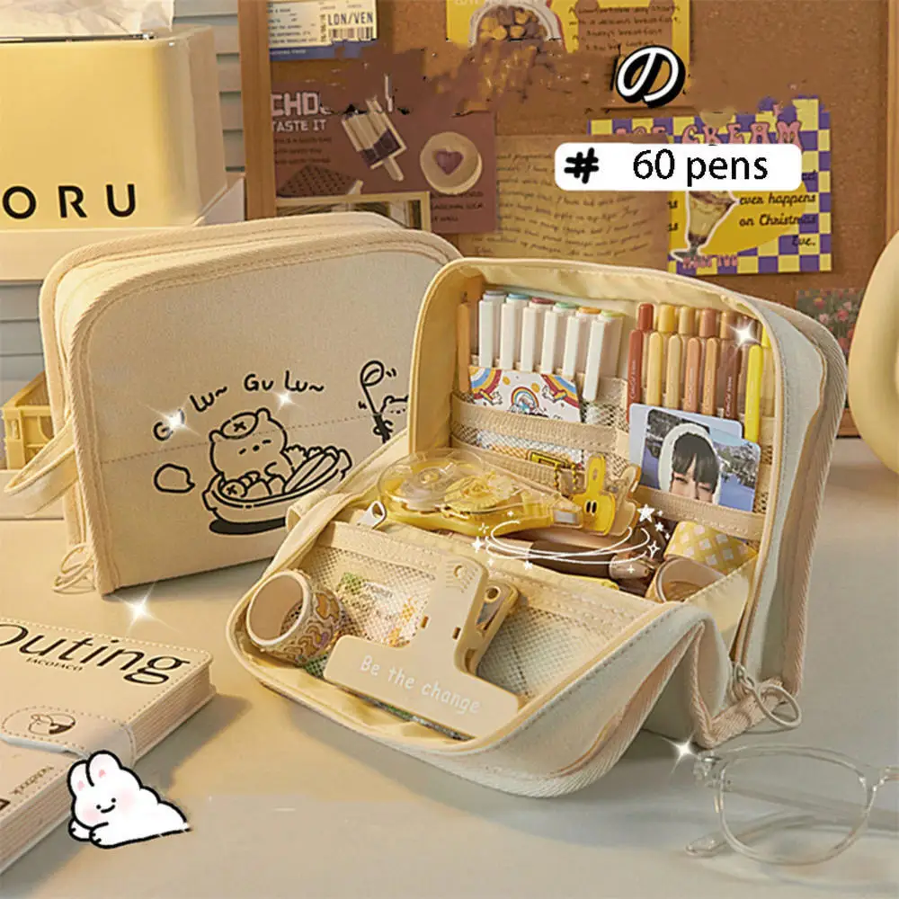 Pencil Case Korean Stationery Pencils Cases Big Bags For Girl Pencil Bag Kawaii Bear Rabbit Pencilcases Students School Supplies