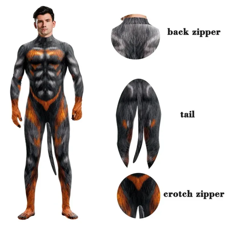 Sky03 ปาร์ตี้ฮาโลวีนตลกชุดคอสเพลย์สัตว์หมาป่า 3D พิมพ์บอดี้สูท Zentai เต็มรูปแบบพร้อม jumpsuits หาง catsuits55Hu %