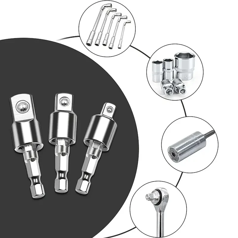 360 Degree Electric Drill Air Screwdriver Sleeve Universal Adapter Hexagonal Handle to Square Head Rotating Extension Tool Set image 4