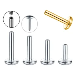10pcs/Lot Internally Threaded Flat Back Disc Lip Labret Stud Pin Push in Threadless Piercing 316L Stainlesss Steel 16G 18G 20G