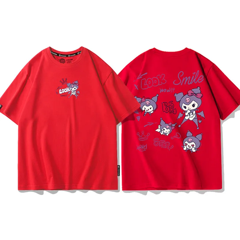 

Cotton Breathable Children's T-shirt 2026 Summer New Fitness Kuromi Cartoon Printed Casual Parent Child Short Sleeve