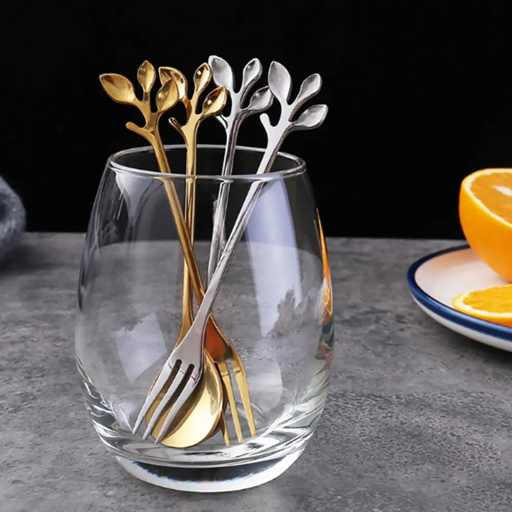 Edelstahl-Löffel, kreativer, langlebiger Kaffeelöffel, einzigartige Cucharas-Edelstahlgabel, einzigartiger Blattgold-Löffel, einzigartiges Design