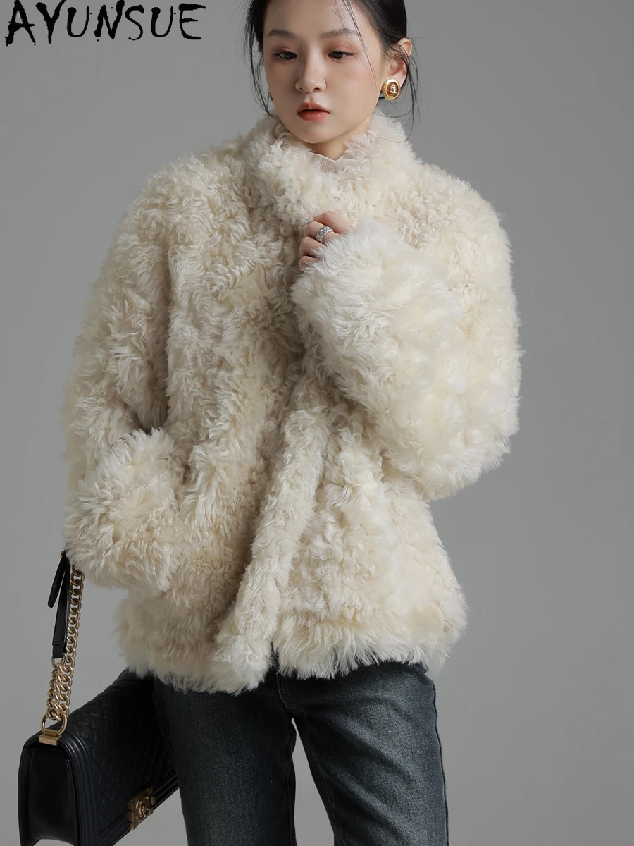 AYUNSUE manteau de fourrure en peau de mouton naturel femmes veste en cuir véritable vestes d'hiver 2025 vêtements de luxe femme coupe ample Шуба Ж Döncud