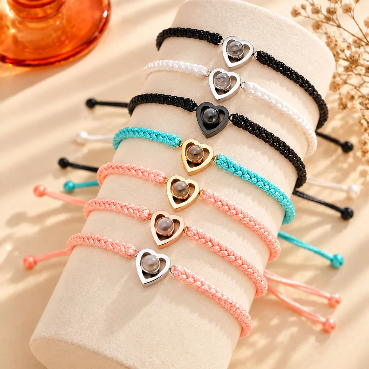 Custom Photo Projection Heart Bracelet Personalized Picture Woven Rope Bracelets For Women Men Memorial Anniversary Jewelry Gift