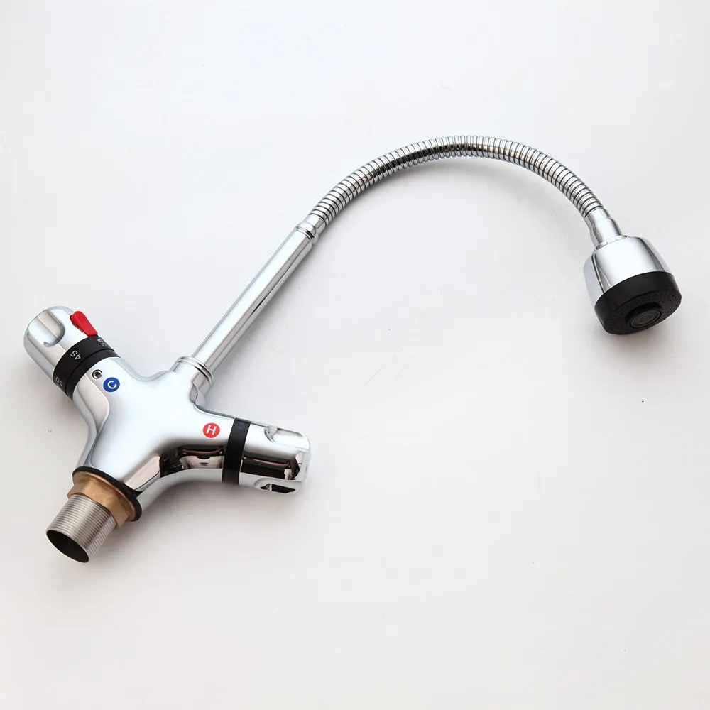 YANKSMART الكروم إنهاء حوض المطبخ بالوعة الحنفيات الباردة والساخنة المطبخ ثرموستاتي صنبور درجة حرارة ثابتة خلاط مياه الحنفية #3