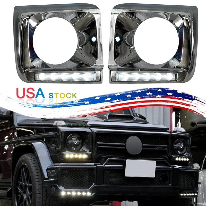 

Накладка на фару со светодиодной подсветкой подходит для Mercedes-Benz G Class W463 G550 G500 G63 1990 1991 1992 1993 1994 1995-2018 хром черный
