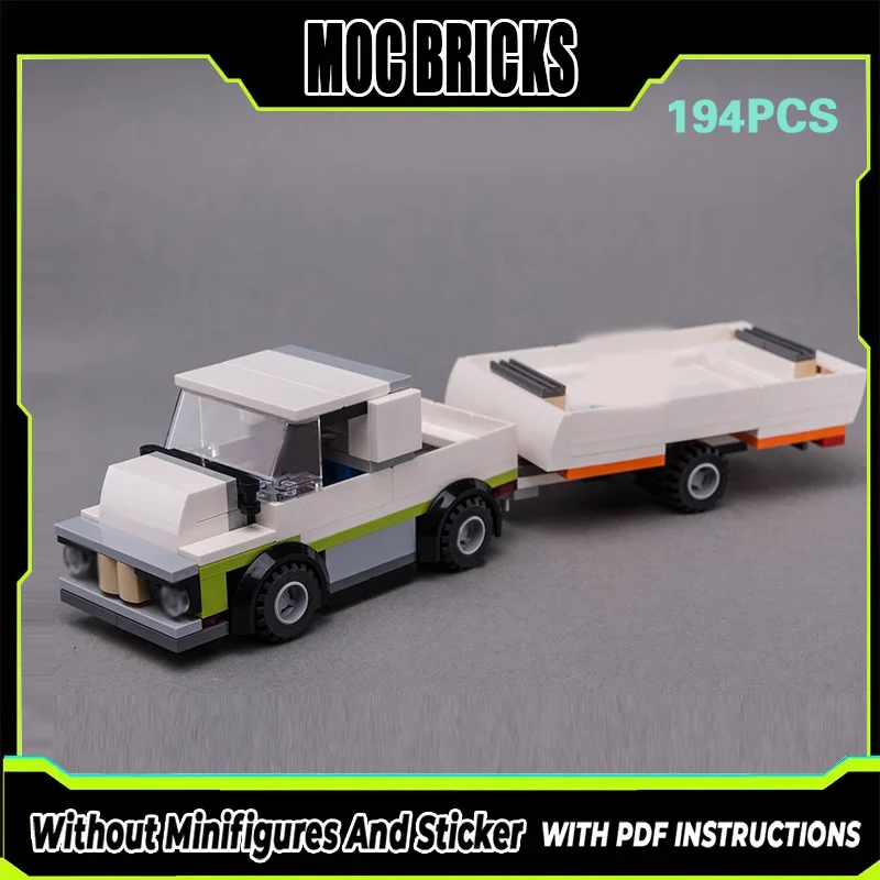 

Конструктор City Car Model MOC: Белый пикап с прицепом, модульная технология, подарки, праздничный набор для сборки, детские игрушки