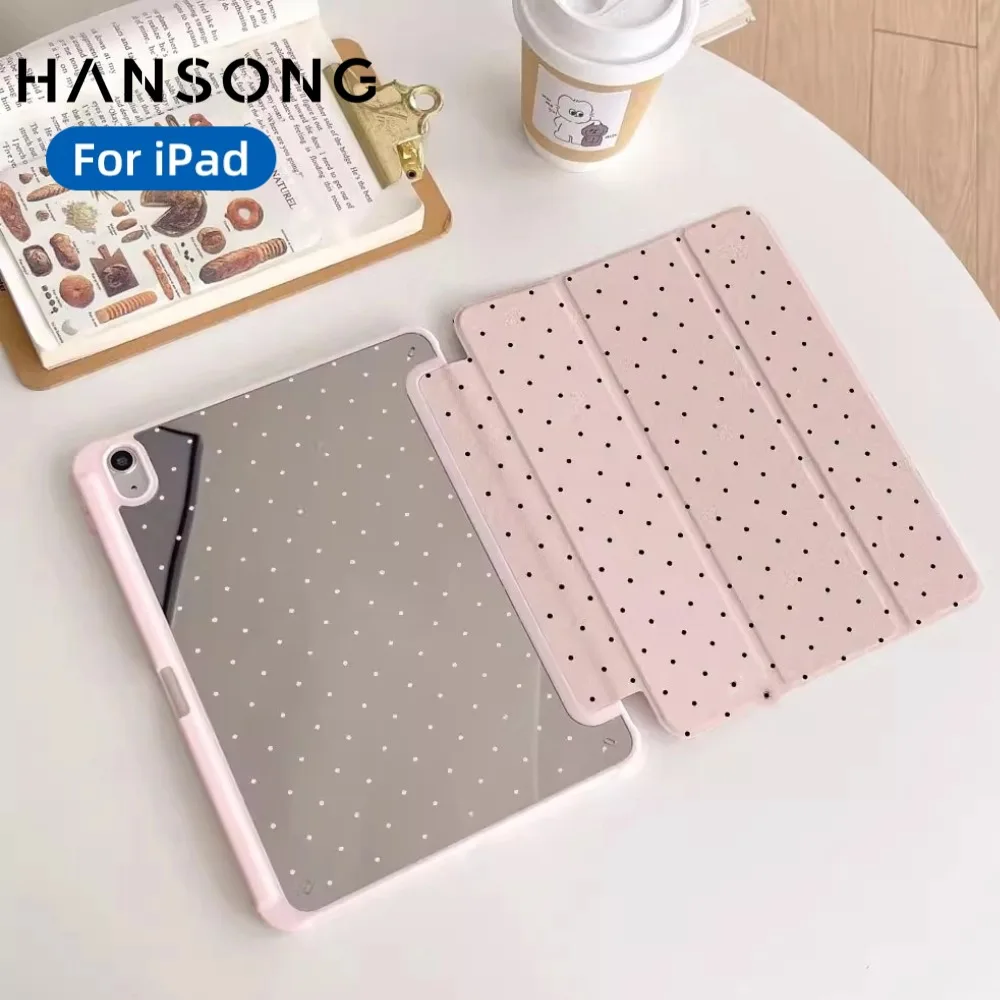 For iPad A16 Case 11th 10th Gen For IPad8 Case Air 11 M2/M3/M4 2026/2025 Smart Cover Magnetic Case Trifold Case Black Polka Dots