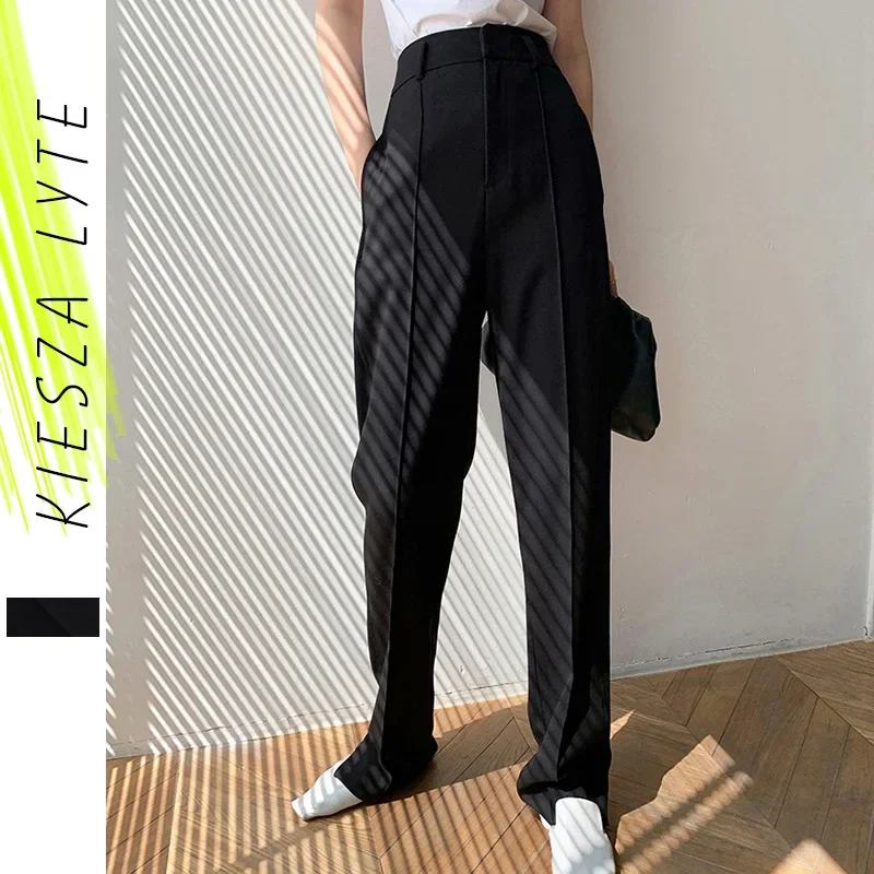 Women Long Trousers Fashion Chic High Waist All-match Slim Black Split Straight Tube Suit Pants 2024 Spring Casual Pendant pants