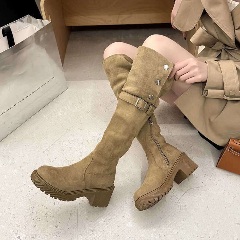 

2025 Brand Korean Style Knee-High Winter Warm Plus Size Water Proof Modern Boots Thick Sole Versatile Fashion Women's Shoes