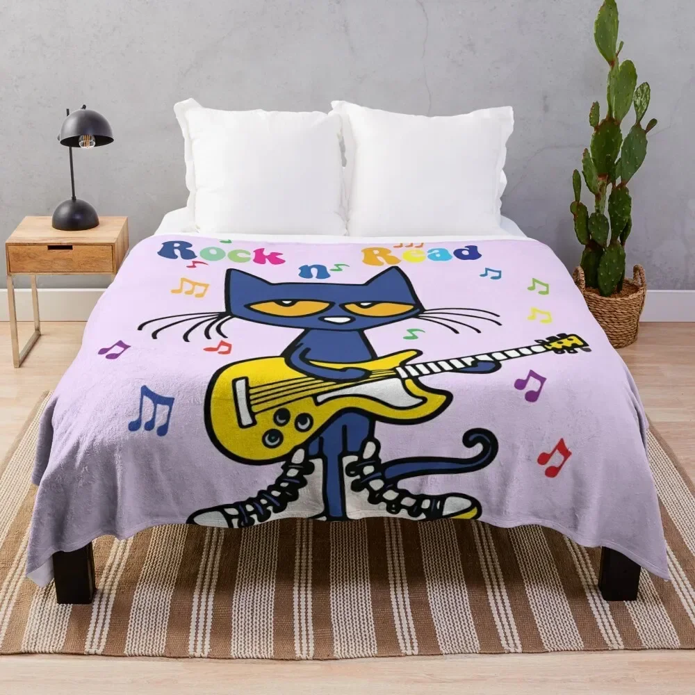 

Rock and Read Pete the Cat with his yellow Guitar and white Shoes Throw Blanket Comforter blankets ands Soft Beds Blankets