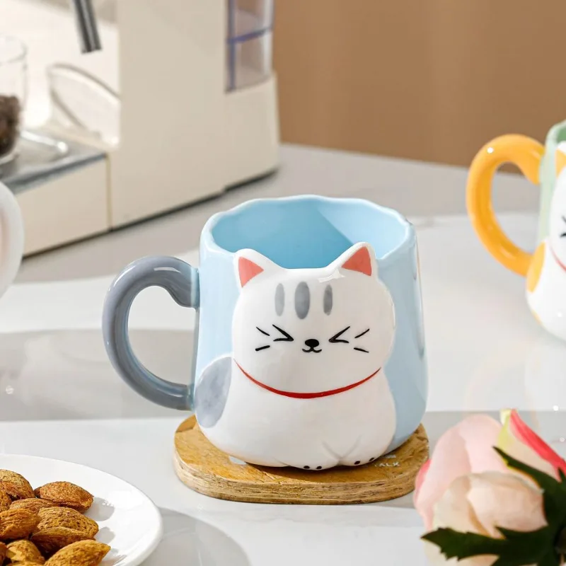 Ceramics Cute Cat Mugs Coffee Cups Mug with Lid Personality Gift Household Cartoon Kawaii Kids Breakfast Oat Milk Cup Drinkware