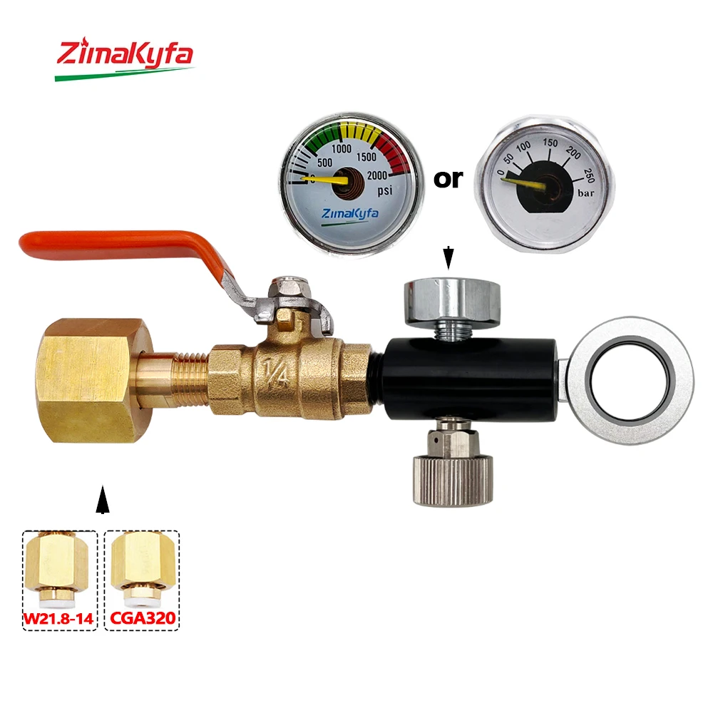 Imagem -02 - Soda Água Co2 Recarga Adaptador para Sodastream Quick Connect Cilindro Duo Art Carregamento Válvula de Esfera 250bar 2kpsi Gauge