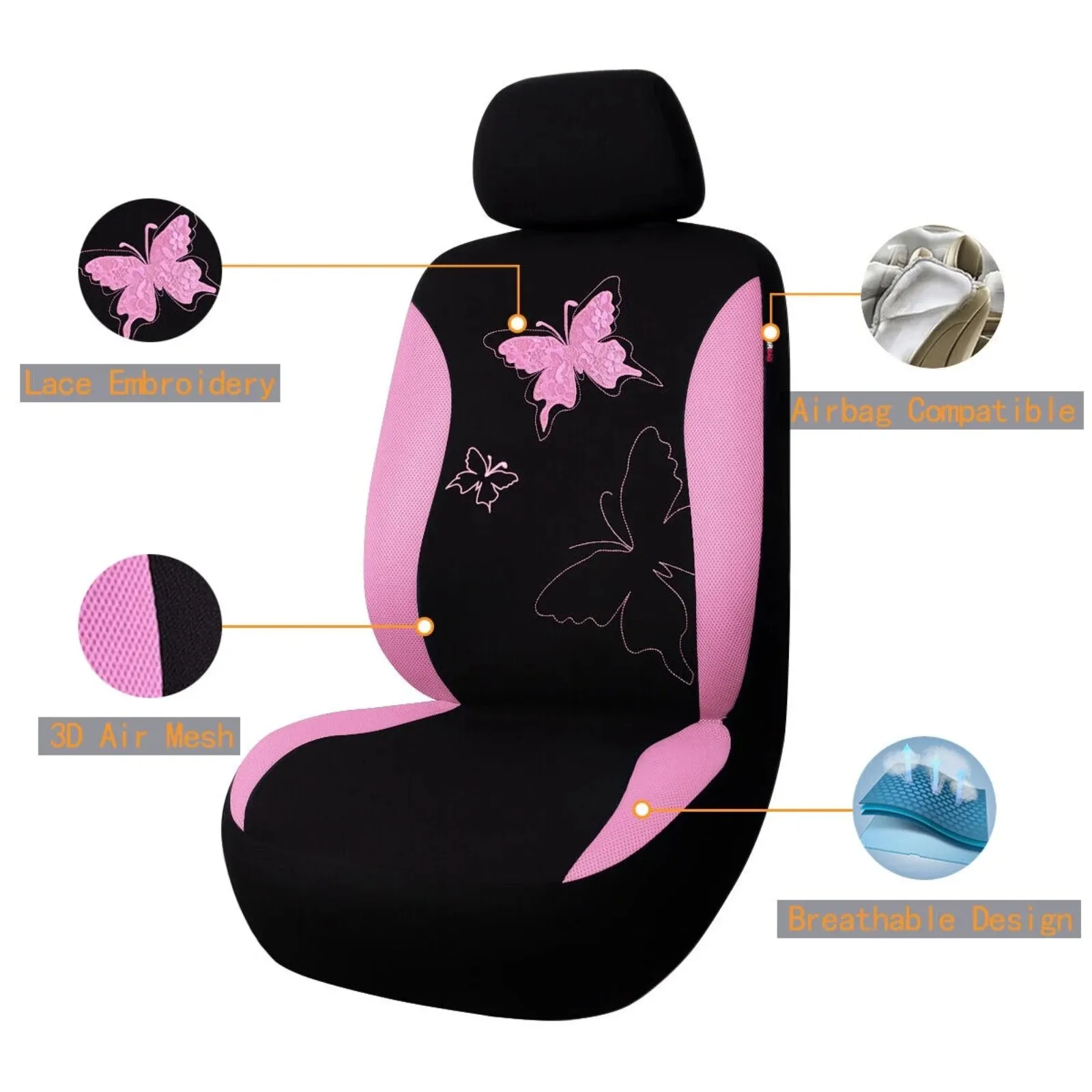 

Butterfly Embroidered Car Seat Covers Four-season Universal Car Seat Covers Dust-proof Car Interior Cover Non-slip Design