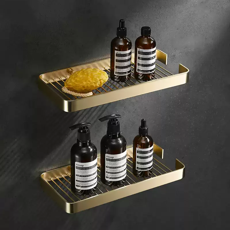 Brushed Gold Bathroom Shelf Brass Shower Shampoo Soap Cosmetic Shelf Storage Organizer Rack Holder Copper Bathroom Accessories