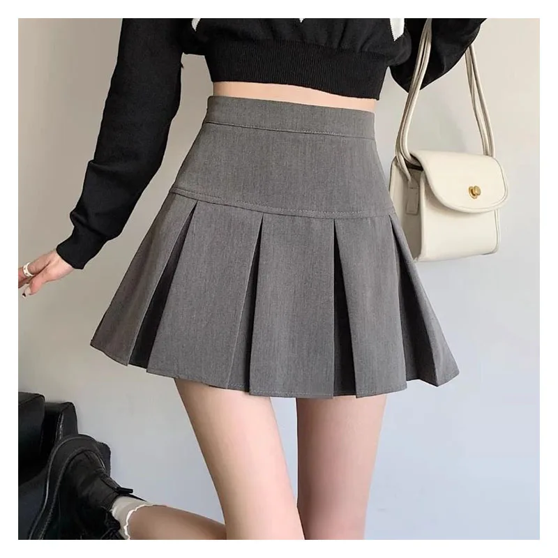 

High Waisted Gray Pleated Skirt for Women Slim Fit A-Line Short Skirt Ladies Skirts New Arrivals 2024 Spring and Autumn