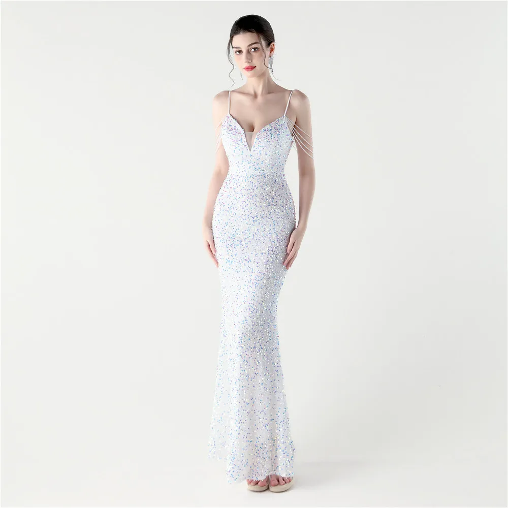

Women's Sexy Backless Long Party Dress Sequin Birthday Summer Elegant Cocktail Prom Evening Gown
