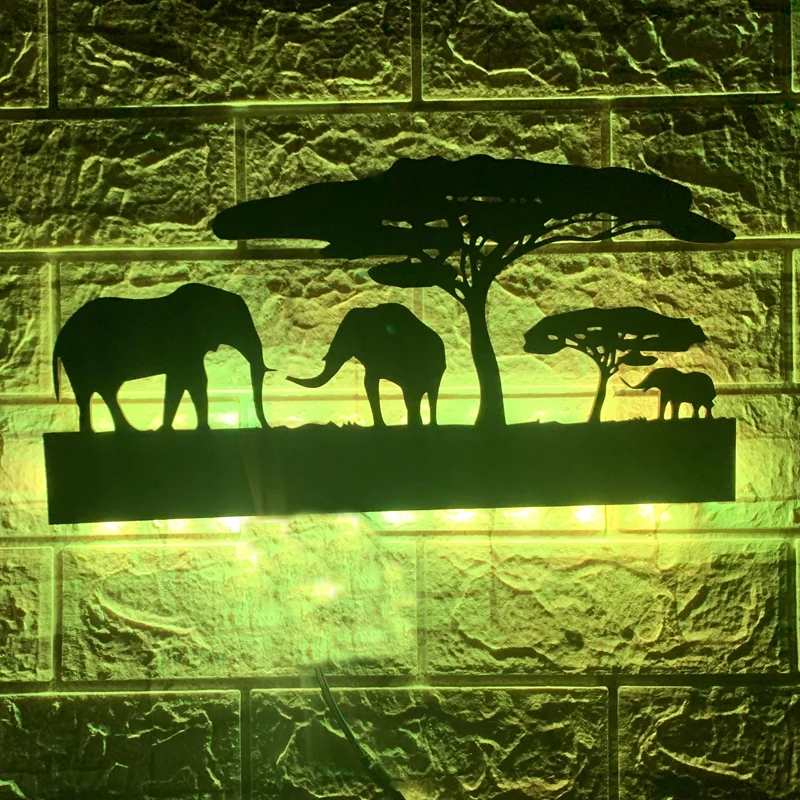 ZK50 Creative LED Wall Lamp Home Decoration Bedside Background Wall Prairie Elephant Night Light USB Remote Control 16 Colors