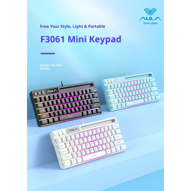 

Wolf Spider F3061 Mini Gaming Keyboard Wired Silent External Laptop Keyboard for Office Use Black Color