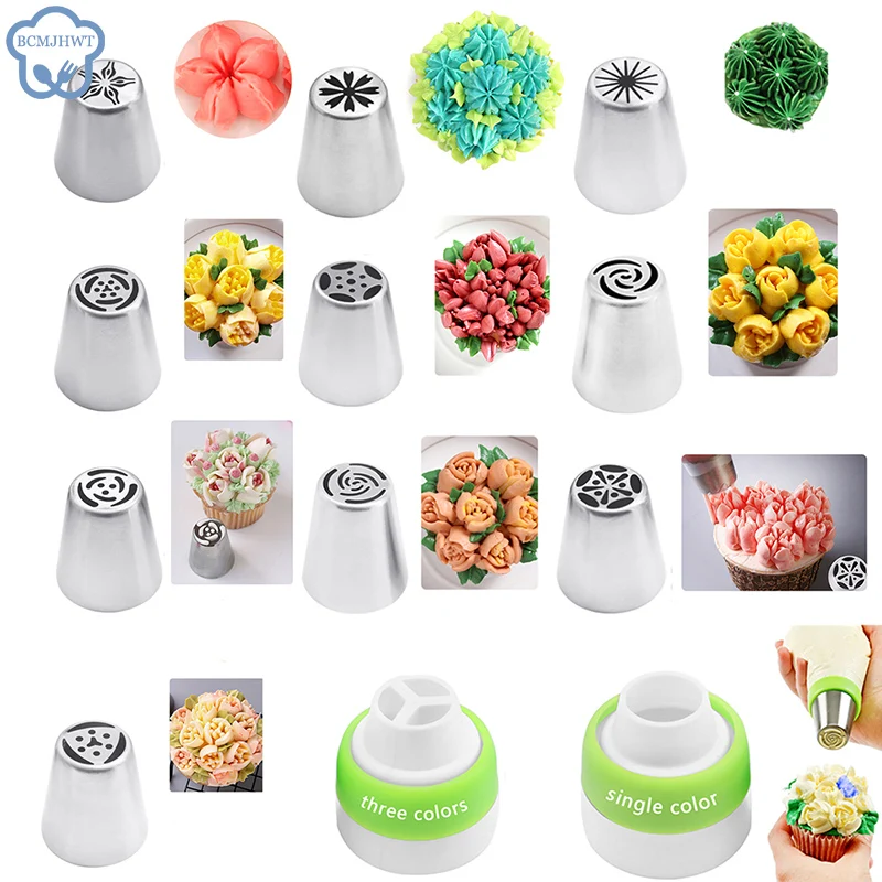 10 Styles  Russian Tulip Icing Piping Nozzles Stainless Steel Flower Cream Pastry Tip Kitchen Cupcake Cake Decorating Tools