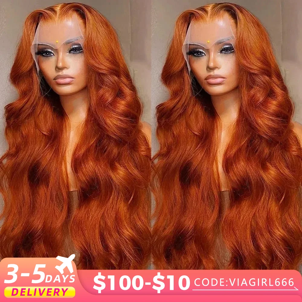 Körper welle 13x4 farbige Spitze Frontal Perücke 13x6 Ingwer Orange transparente Spitze vorne Echthaar Perücken für Frauen 30 Zoll Spitze Haar