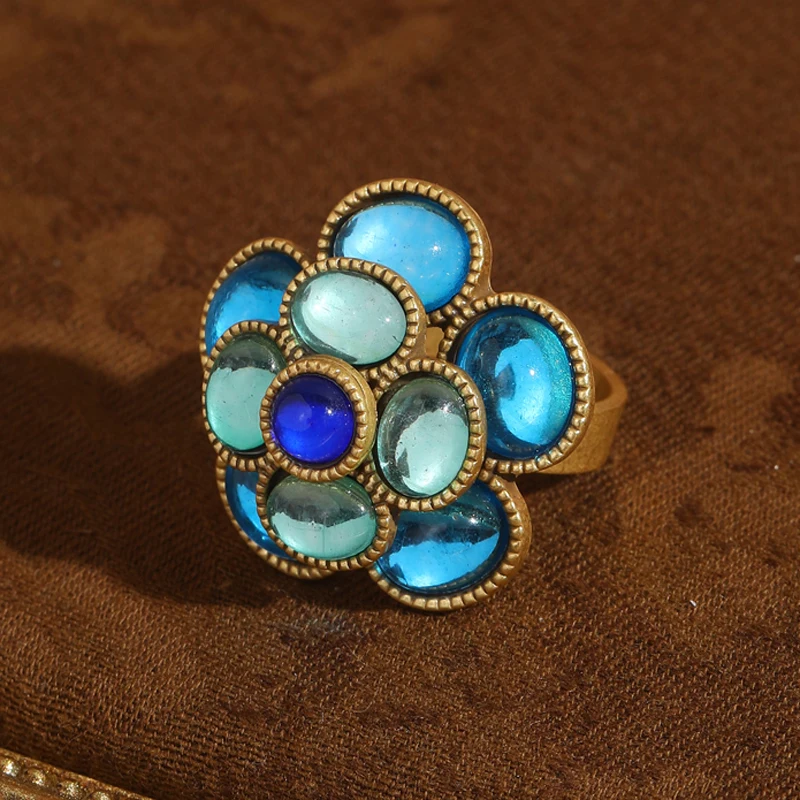 

Vintage Ice Blue Green Glaze Flower Ring Camellia Gold Color Luxury Jewelry Designer Quality For Woman Accessories Wedding 2026