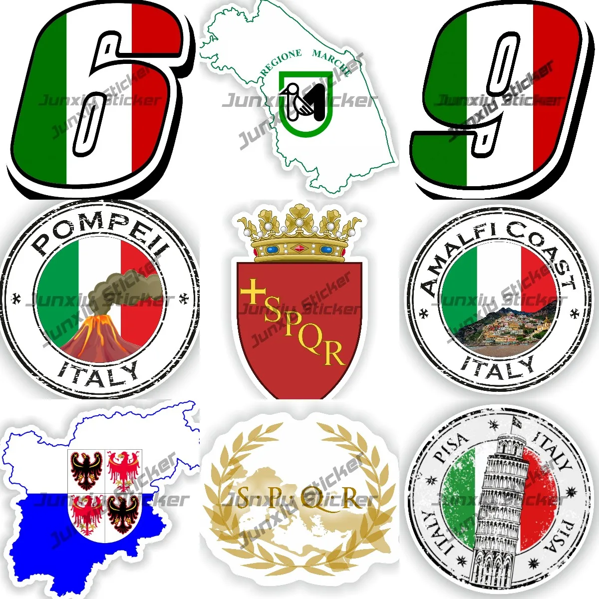 

Pisa Rome Pompeii Amalfi Coast Round Seal Flag Sticker SPQR Rome Lazio Coat of Arms Decal Italy Map Waterproof Vinyl Stickers