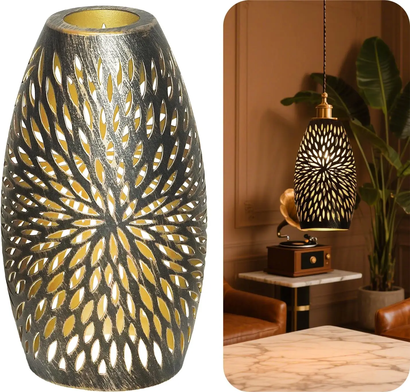 

Metal Pendant Lamp Shade, Chandeliers Cover Mini Oval Light Shade Replacement Lampshade Only Light Fixtures for Kitchen