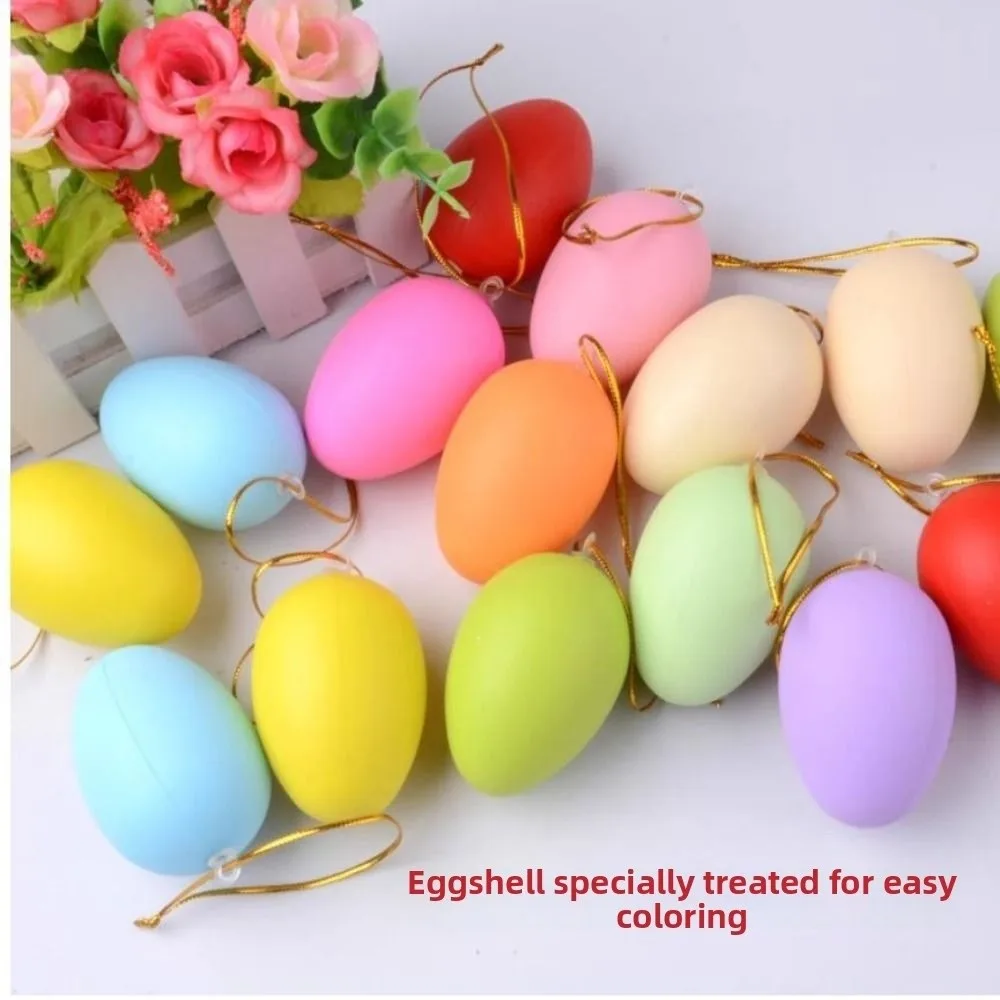 50Pcs DIY Paintable Easter Eggs Handmade Colorful Plastic Plastic Fake Egg Lightweight with Lanyard Easter Party Decoration