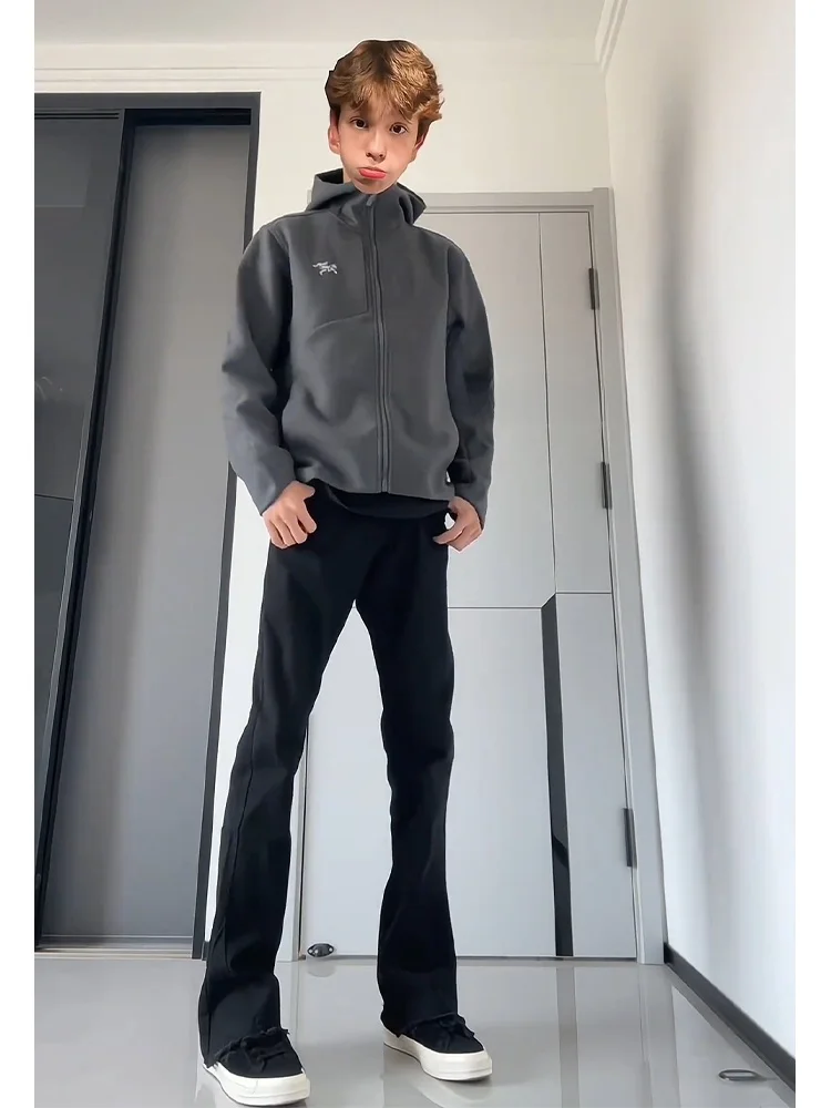 

High Waist Straight Leg Jeans Men's Slimming Bootcut Jeans Long Pants Torn Hem Denim Youth Trendy Wear Resistant American Sle