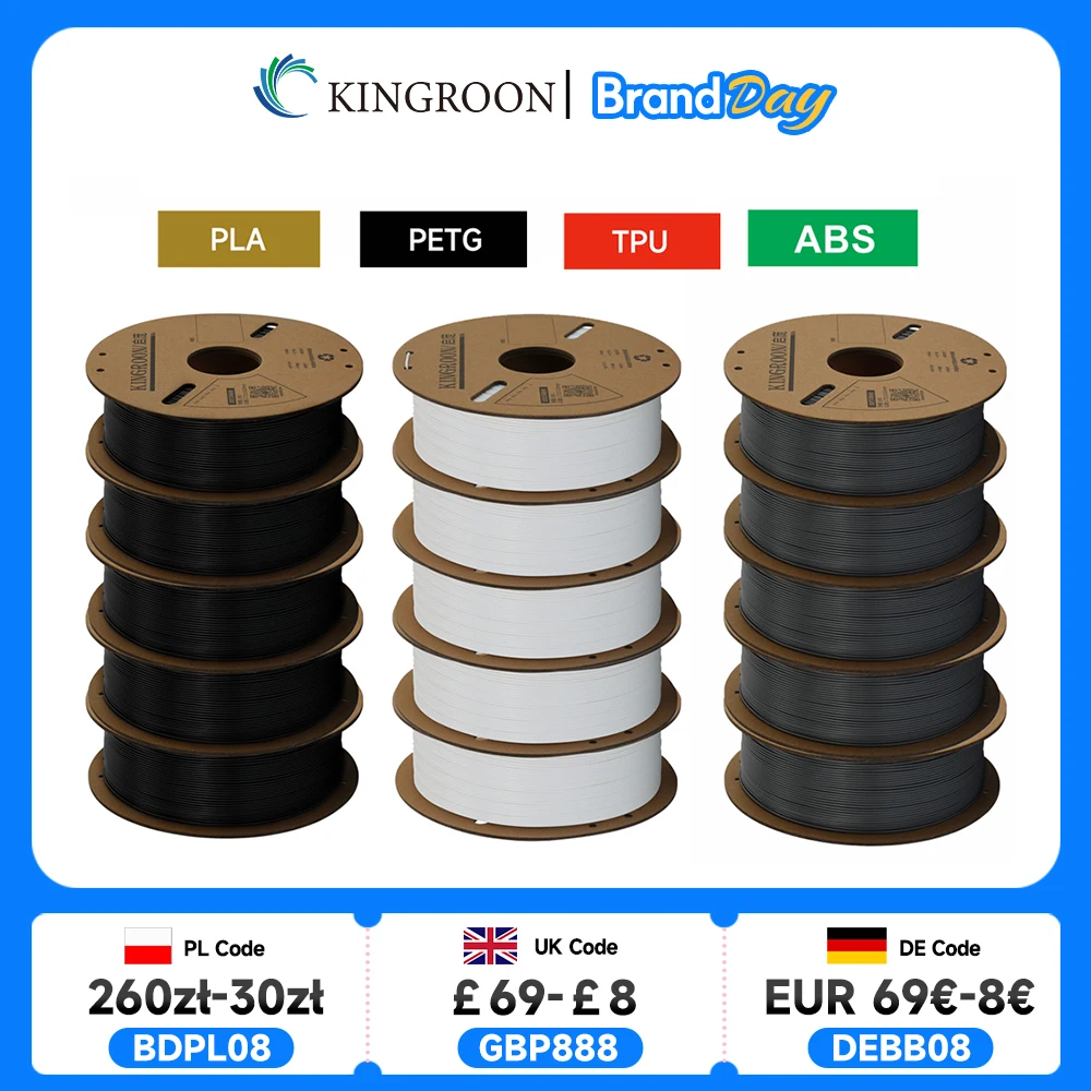 

Нить для 3D-принтера KINGROON, PLA, PETG, TPU, ABS, 5 кг, черная, белая, серая, 1,75 мм, без пузырьков, 5 рулонов, 1 кг, катушка в случайном порядке