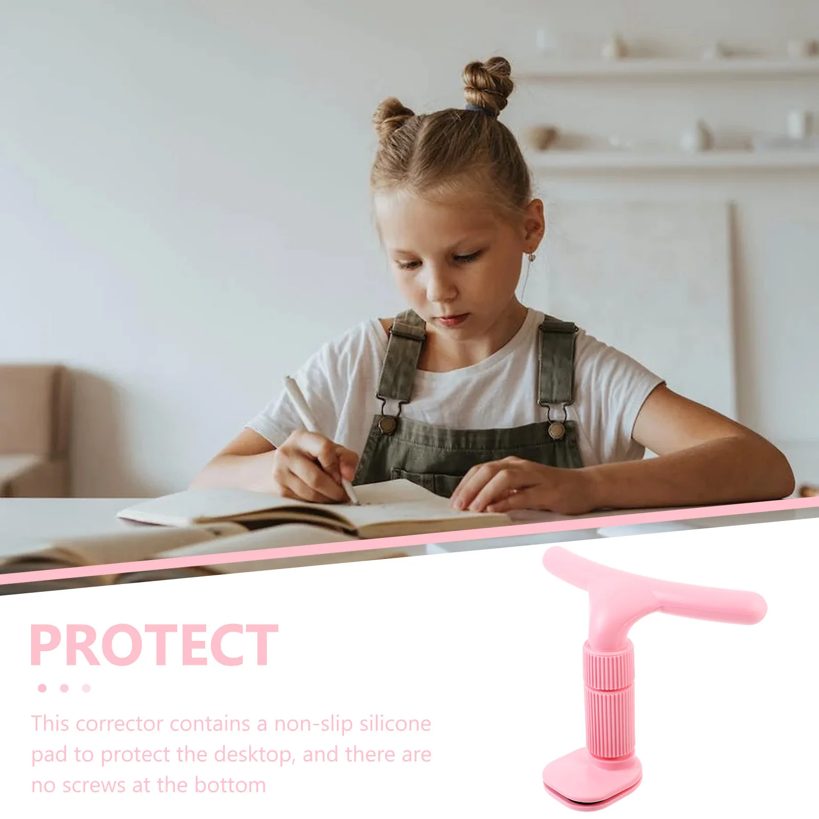 Corrector de postura de escritura para niños sentados, prevención de miopía, diseño en forma de T, silicona antideslizante, 1 Uds.
