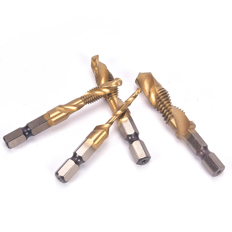 1pc M3/M5/M6/M8 Hex Shank Titanium Plated HSS Hand Screw Thread Metric Tap Drill Bits