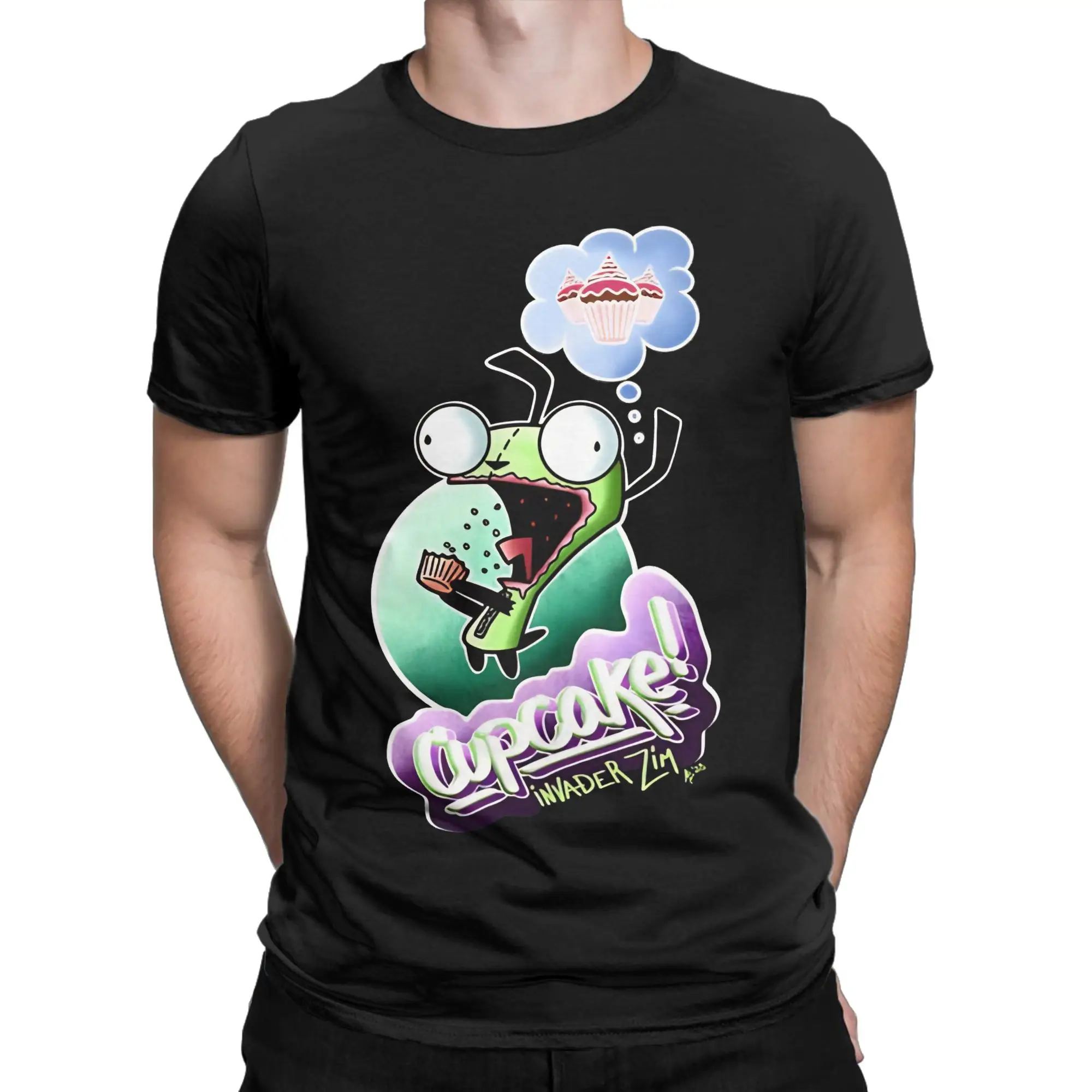 Gir Loves Cupcakes Tote Bag T Shirt Men's  Pure Cotton T-Shirt O Neck Invaders Zims Tees Short Sleeve Tops Birthday Present