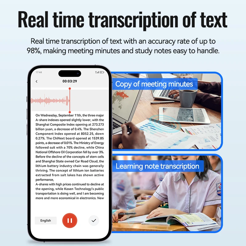 Xiaomi 32GB AI Perekam Suara Pena Terjemahan Transkripsi Kontrol Aplikasi Mikrofon Peredam Kebisingan untuk Wawancara Pertemuan Kelas Kuliah