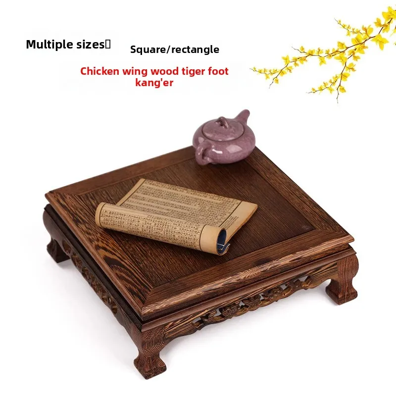 Chinese Style Rosewood Kang Table Carved Ornament Display Stand Unique Rock Flower Pot Buddha Holder Tea Table