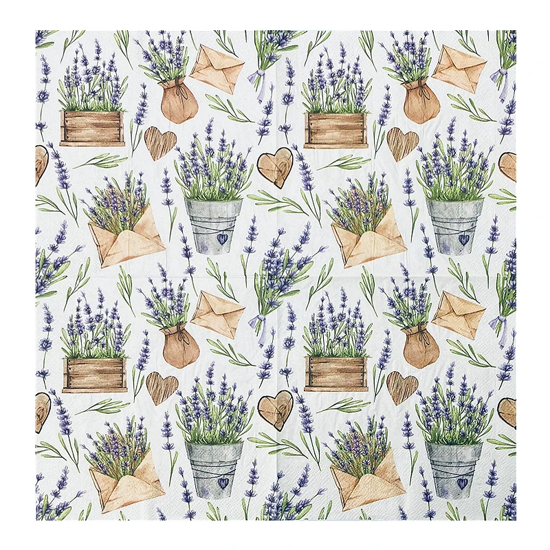 20pcs/Pack of 2 Layers soft square vintage flowers Cocktail Tissue Lavender print Disposable Party Decorations Colorful Napkins