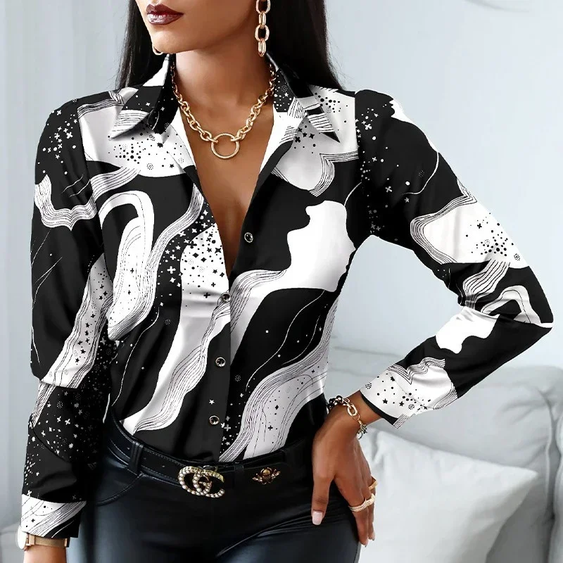 New Casual Leopard Print Women\'s Shirt Office Lady Elegant Striped Long Sleeve Blouse Fashion Silk Female Clothing Tops 18972