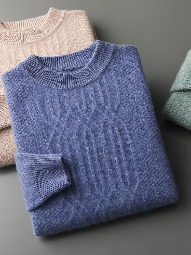 

Autumn Winter Men Mock Neck Cashmere Sweater Cable Knitting Smart Casual Pullovers 100% Cashmere Knitwear High Quality Tops ﻿