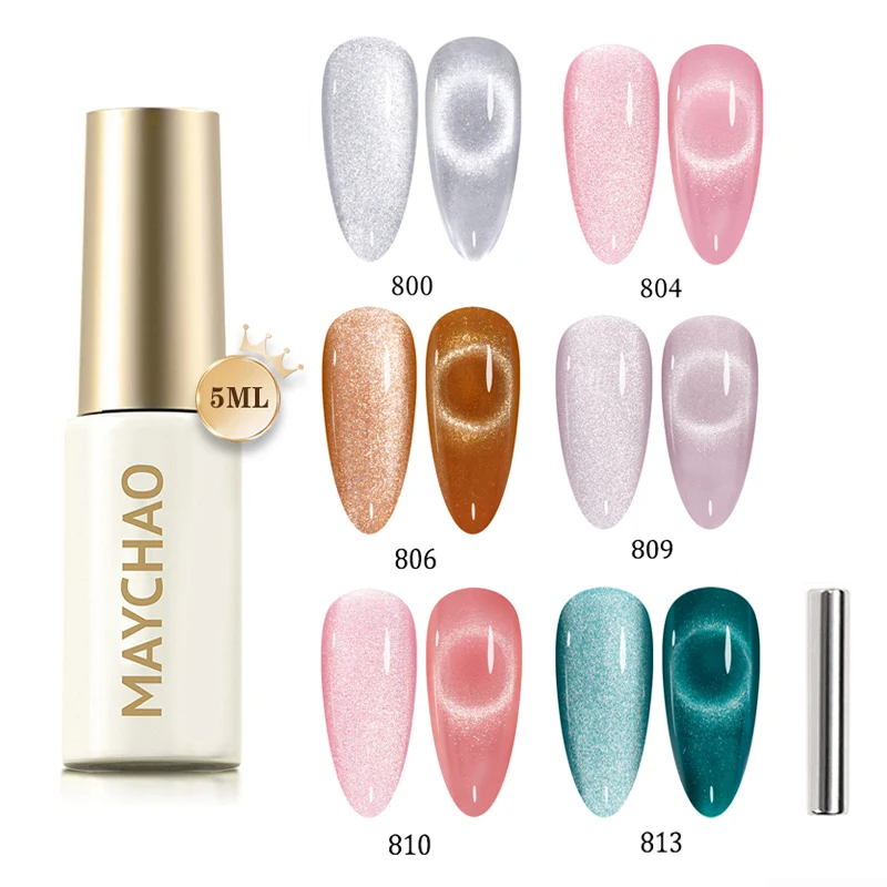 Maychao Cat Eye Gel Nagellack rosa magnetischer Nagellack mit Magnet holo graphisches Cat Eye Gel für Nail Art Maniküre 5ml einweichen