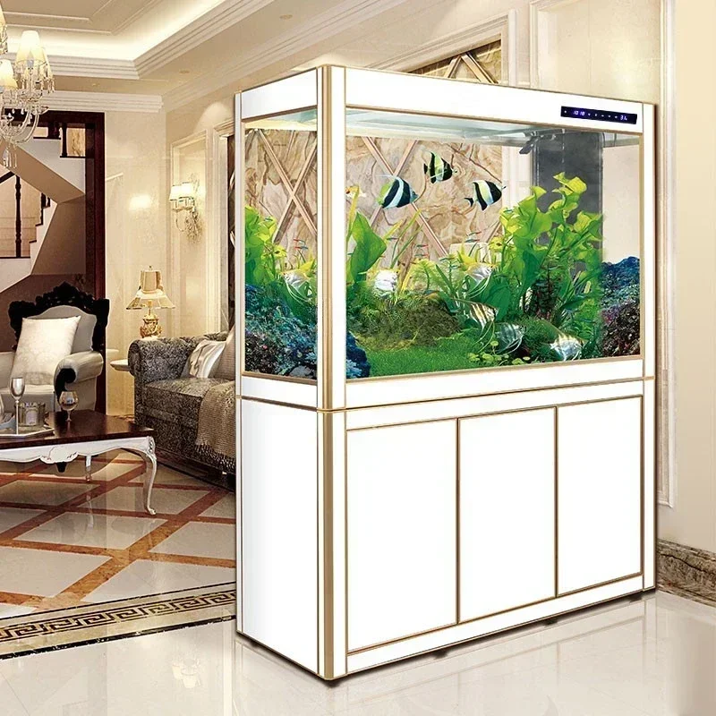qw Large Glass Fish Tank Rectangular Living Room Floor Mute Aquarium Screen Ecological Change Waterqw