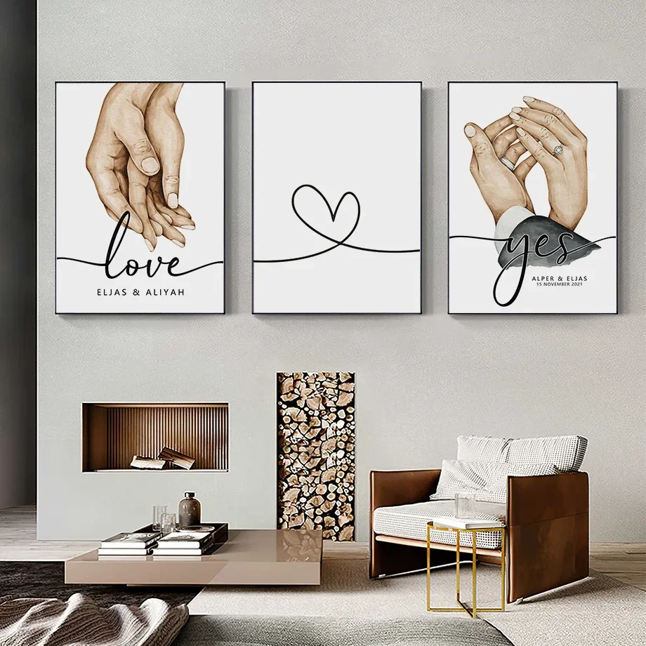 

Family Personalized Customize Name With Hands Poster Love Wall Art Canvas Painting Print Pictures Kids Room Bedroom Home Decor