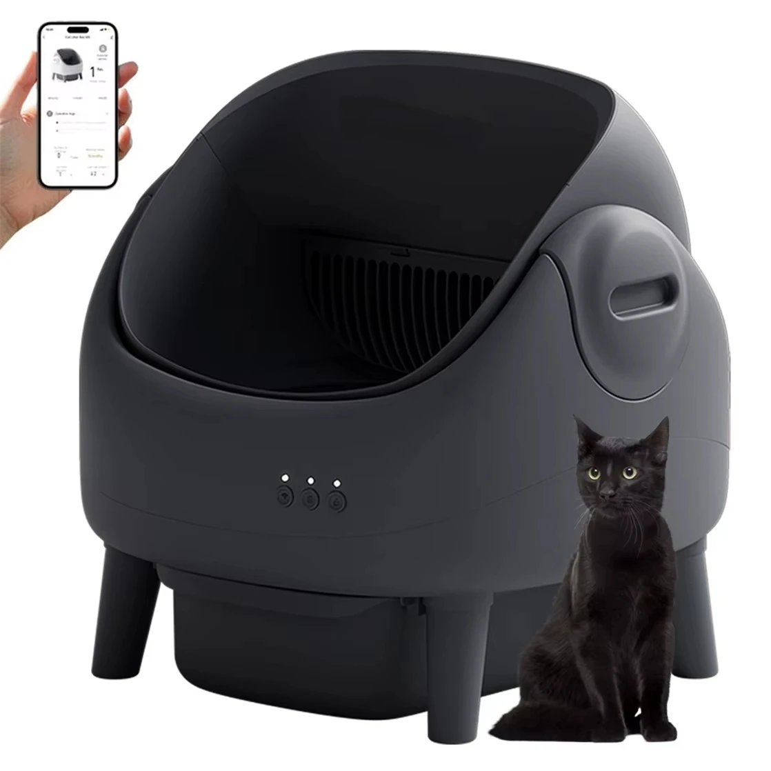 Automatic Open-Top Cat Litter Box with Self-Cleaning Feature Dual Safety Sensors & APP Control for Multi-Cats