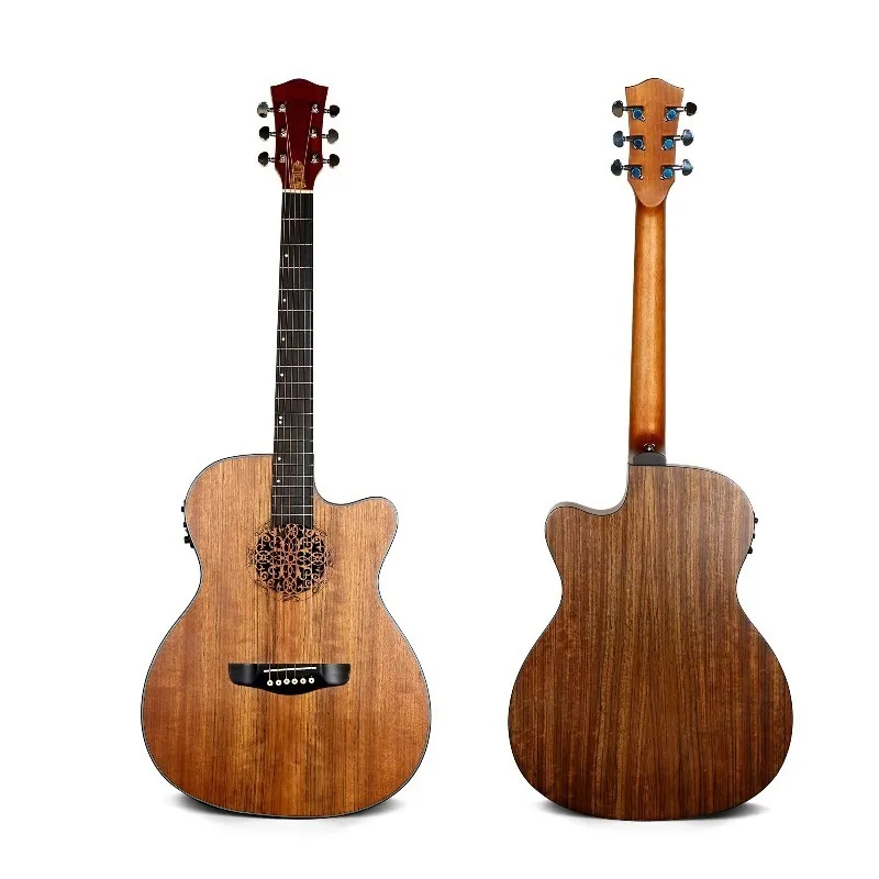 Cutaway Acoustic‑Electric Guitar, Hollow Decorative Sound Hole Wood String Instrument For Beginner Practice