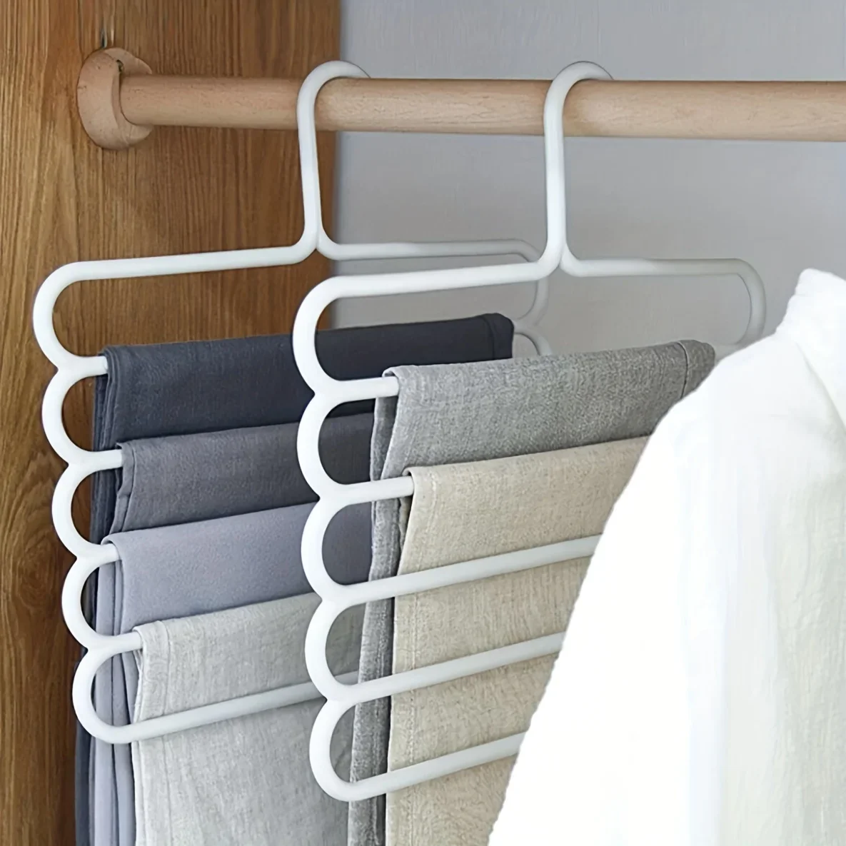 4 pcs Pants Rack Multifunctional Household Saving Space Multi Layer Trousers Hanger Pants Closet Color Clothes Peg 5 Layers